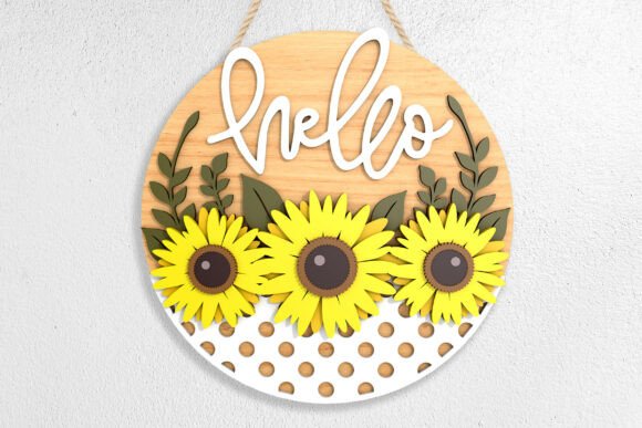 Sunflower Hello Sign SVG for Laser Cutting and Signs